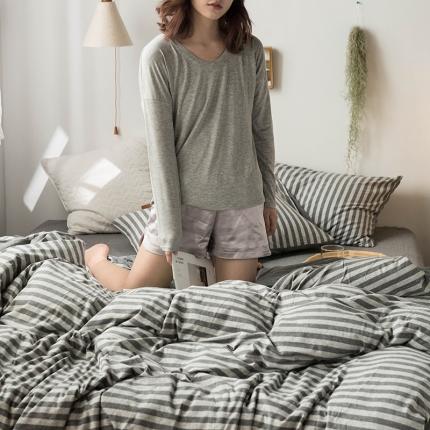 91家纺网 家纺一手货源 找家纺 尚品本色 2022新款针织棉套件系列-单品被套 雅灰中条