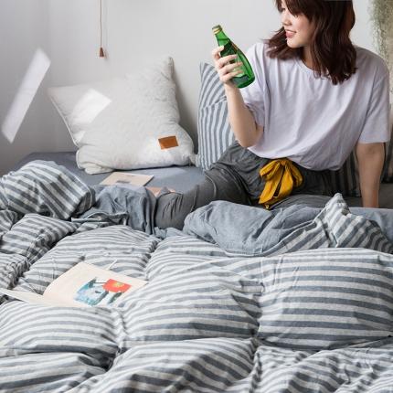 91家纺网 家纺一手货源 找家纺 尚品本色 2022新款针织棉套件系列-单品被套 烟蓝中条