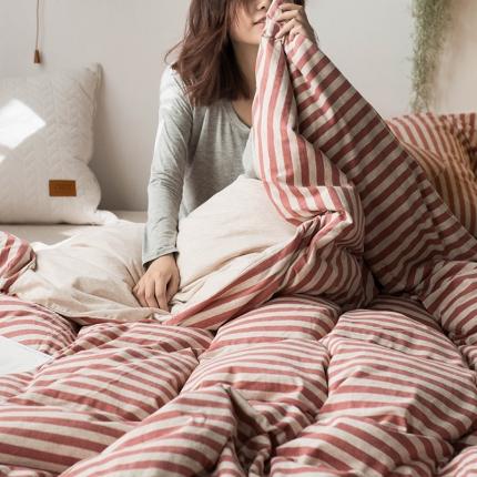 91家纺网 家纺一手货源 找家纺 尚品本色 2022新款针织棉套件系列-单品被套 中红中条