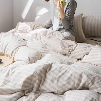 91家纺网 家纺一手货源 找家纺 尚品本色 2022新款针织棉套件系列-单品被套 浅咖中条