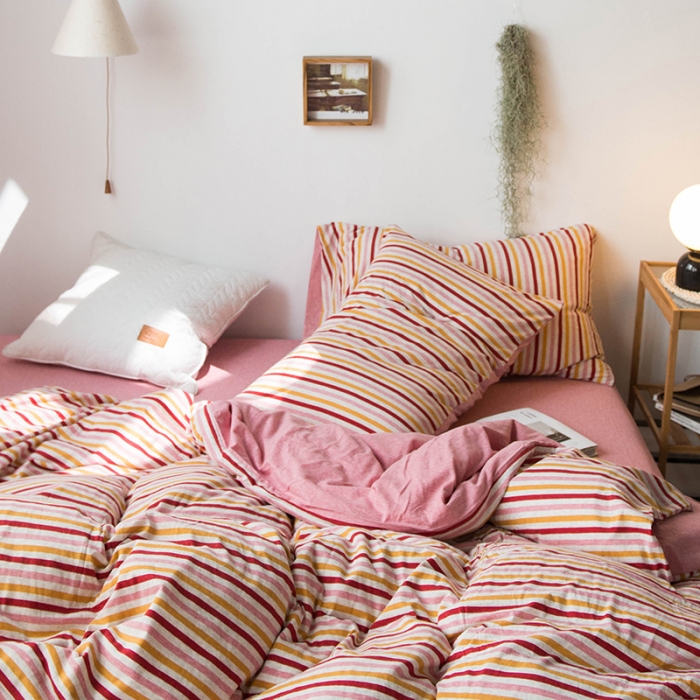 91家纺网 家纺一手货源 找家纺 尚品本色 2022新款针织棉套件系列-单品被套 粉彩条