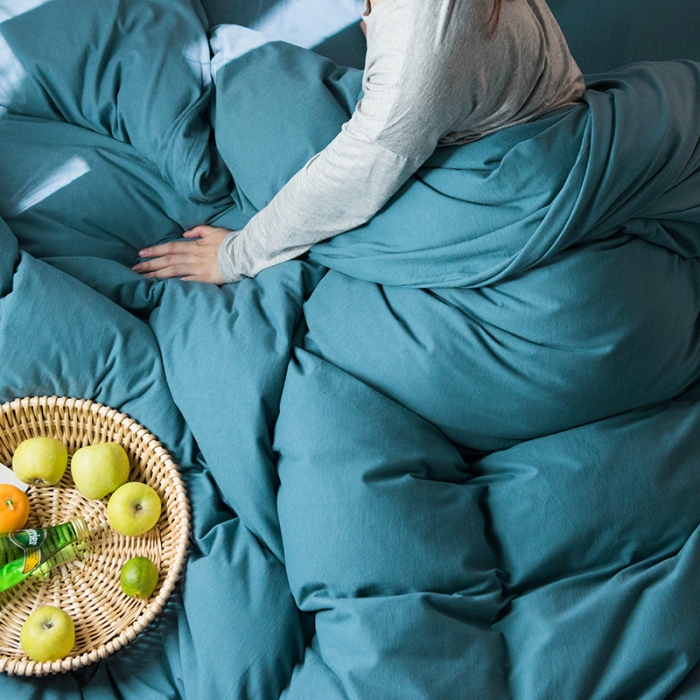 91家纺网 家纺一手货源 找家纺 尚品本色 2022新款针织棉套件系列-单品被套 海蓝色