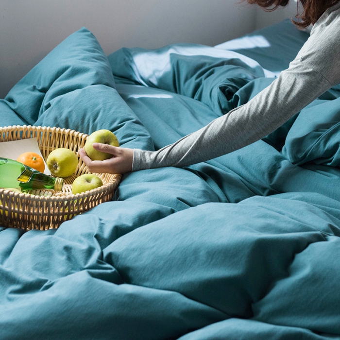 91家纺网 家纺一手货源 找家纺 尚品本色 2022新款针织棉套件系列-单品被套 海蓝色