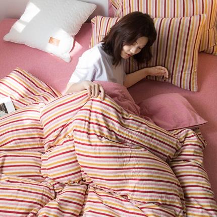尚品本色 2022新款针织棉套件系列-单床单 粉彩条