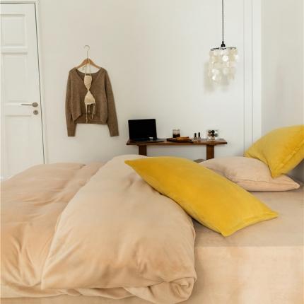 91家纺网 家纺一手货源 找家纺 棉眠 2020新款秋冬纯色牛奶绒四件套 杏仁色+亮黄色