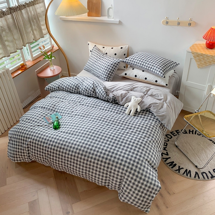 91家纺网 家纺一手货源 找家纺 澳萝拉 2020新款棉加绒印花四件套 灰格