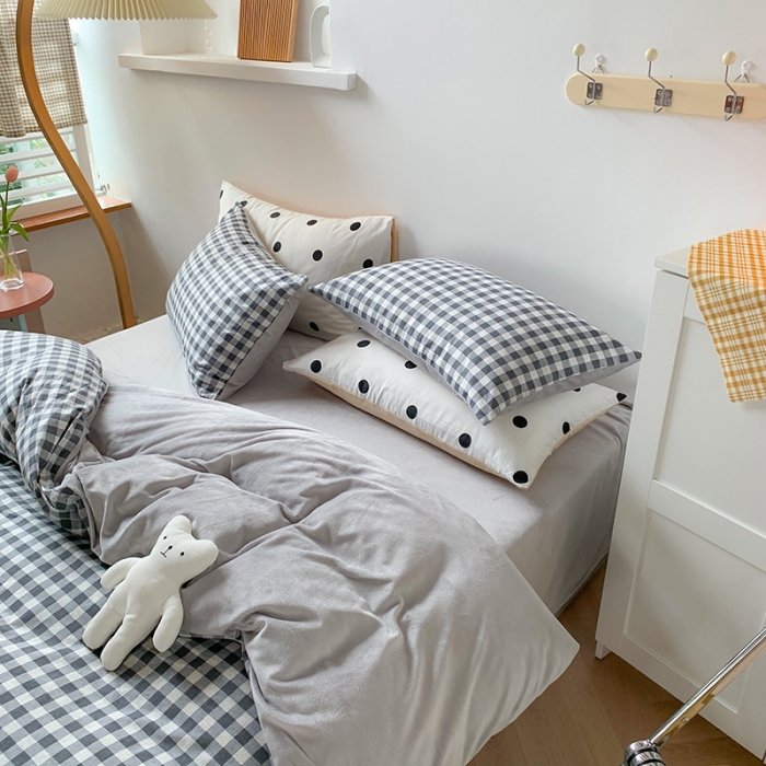 91家纺网 家纺一手货源 找家纺 澳萝拉 2020新款棉加绒印花四件套 灰格