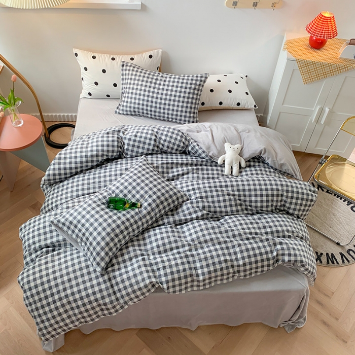 91家纺网 家纺一手货源 找家纺 澳萝拉 2020新款棉加绒印花四件套 灰格