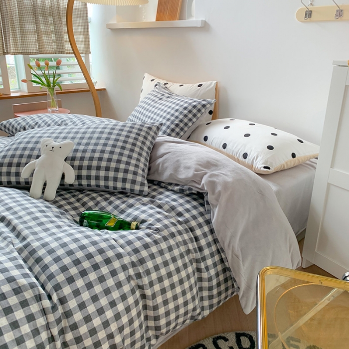 91家纺网 家纺一手货源 找家纺 澳萝拉 2020新款棉加绒印花四件套 灰格