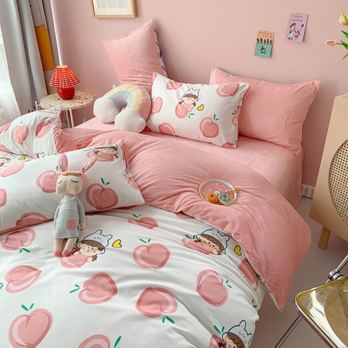 91家纺网 家纺一手货源 找家纺 澳萝拉 2020新款棉加绒印花四件套 蜜桃宝贝