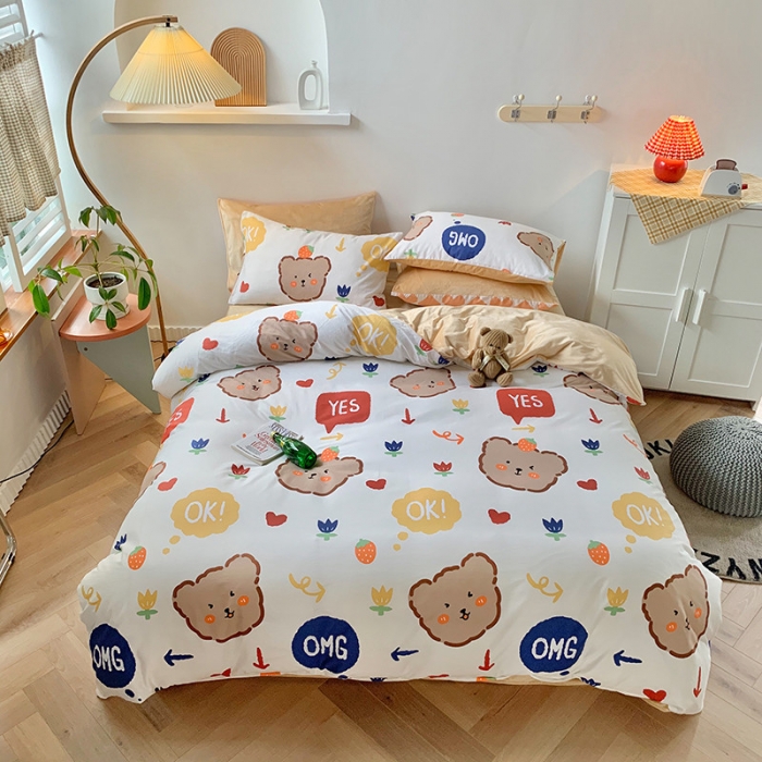 91家纺网 家纺一手货源 找家纺 澳萝拉 2020新款棉加绒印花四件套 千禧熊-白