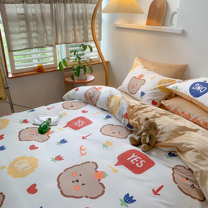 91家纺网 家纺一手货源 找家纺 澳萝拉 2020新款棉加绒印花四件套 千禧熊-白