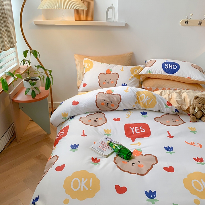 91家纺网 家纺一手货源 找家纺 澳萝拉 2020新款棉加绒印花四件套 千禧熊-白