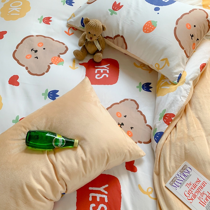 91家纺网 家纺一手货源 找家纺 澳萝拉 2020新款棉加绒印花四件套 千禧熊-白