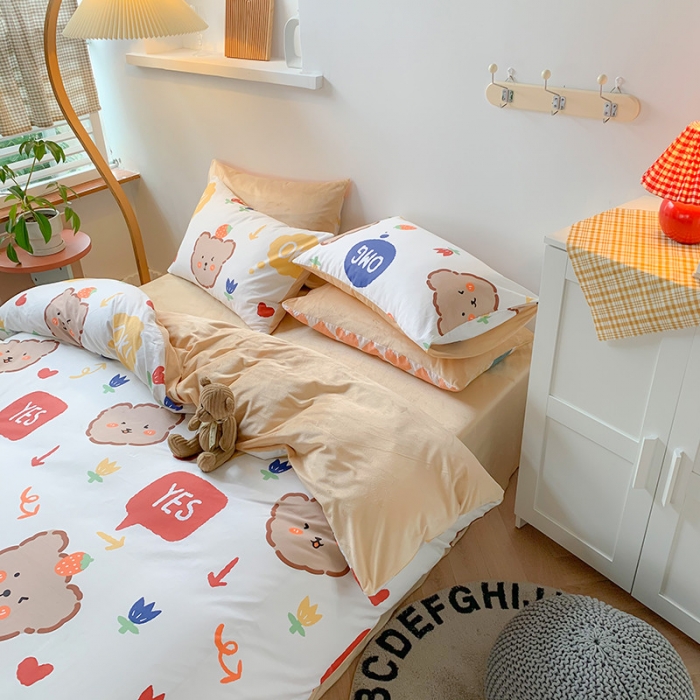 91家纺网 家纺一手货源 找家纺 澳萝拉 2020新款棉加绒印花四件套 千禧熊-白