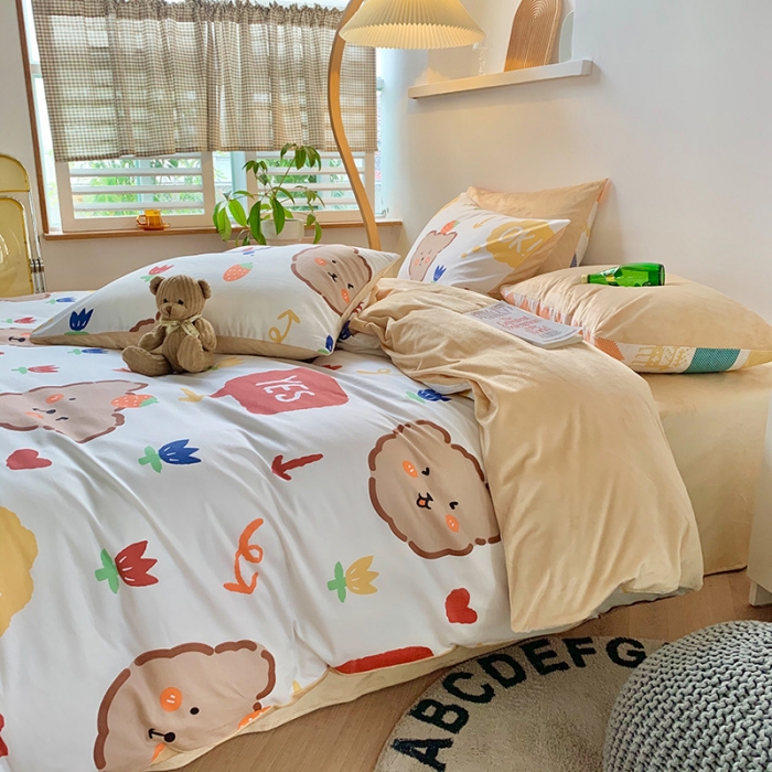 91家纺网 家纺一手货源 找家纺 澳萝拉 2020新款棉加绒印花四件套 千禧熊-白