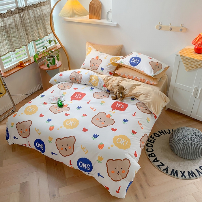 91家纺网 家纺一手货源 找家纺 澳萝拉 2020新款棉加绒印花四件套 千禧熊-白