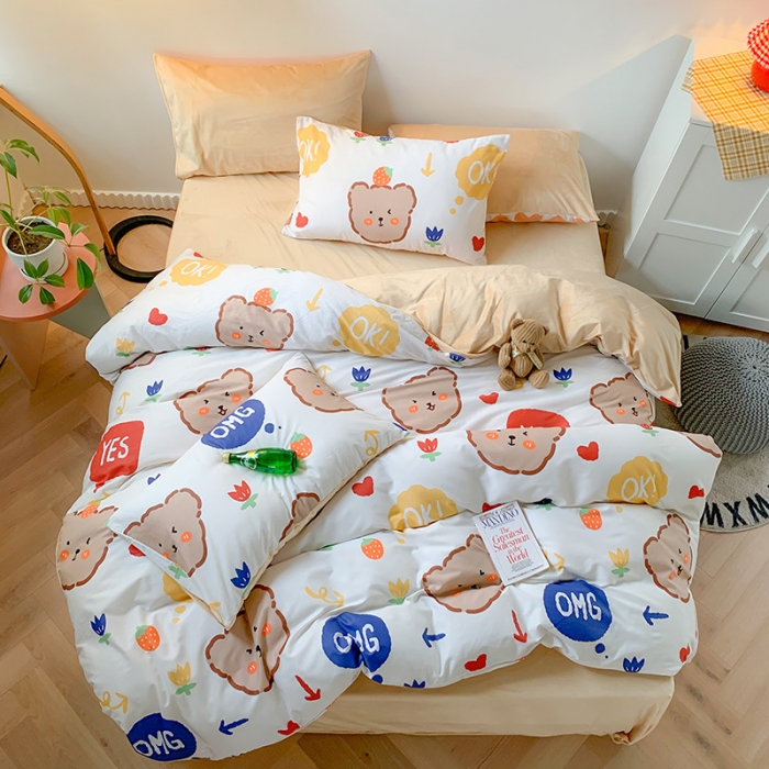 91家纺网 家纺一手货源 找家纺 澳萝拉 2020新款棉加绒印花四件套 千禧熊-白