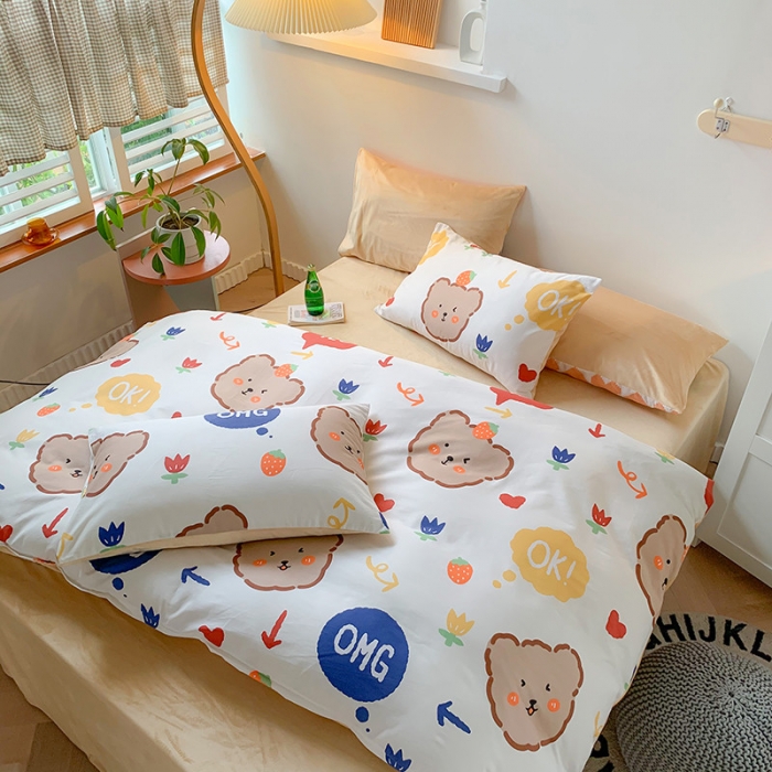 91家纺网 家纺一手货源 找家纺 澳萝拉 2020新款棉加绒印花四件套 千禧熊-白