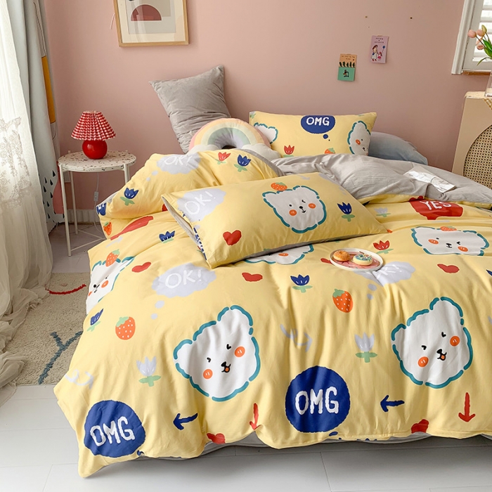 91家纺网 家纺一手货源 找家纺 澳萝拉 2020新款棉加绒印花四件套 千禧熊-黄