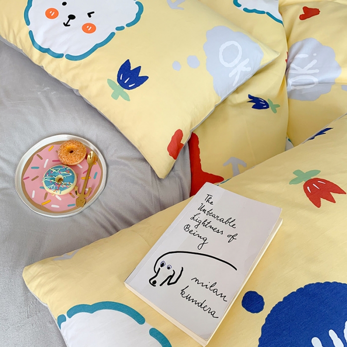 91家纺网 家纺一手货源 找家纺 澳萝拉 2020新款棉加绒印花四件套 千禧熊-黄