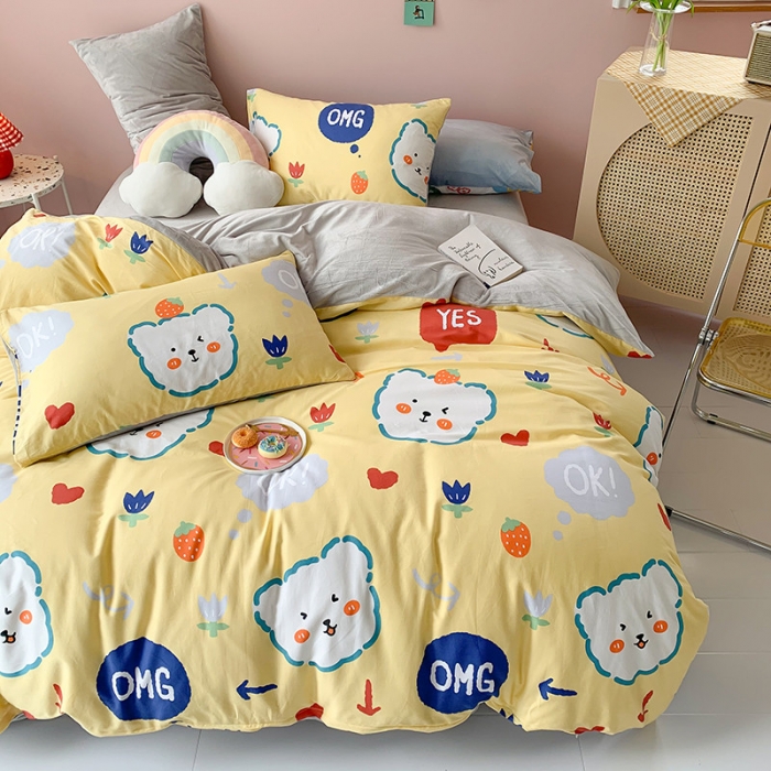 91家纺网 家纺一手货源 找家纺 澳萝拉 2020新款棉加绒印花四件套 千禧熊-黄