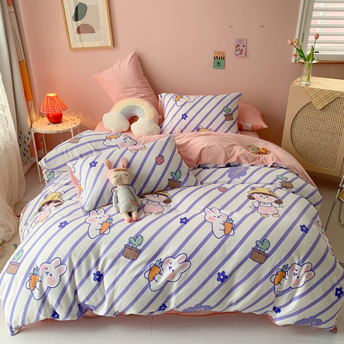 91家纺网 家纺一手货源 找家纺 澳萝拉 2020新款棉加绒印花四件套 兔子女孩