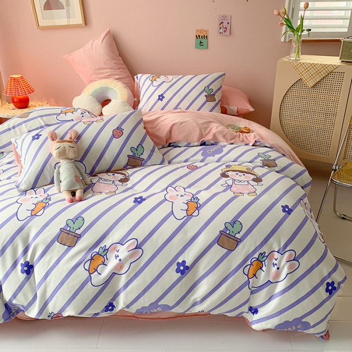 91家纺网 家纺一手货源 找家纺 澳萝拉 2020新款棉加绒印花四件套 兔子女孩