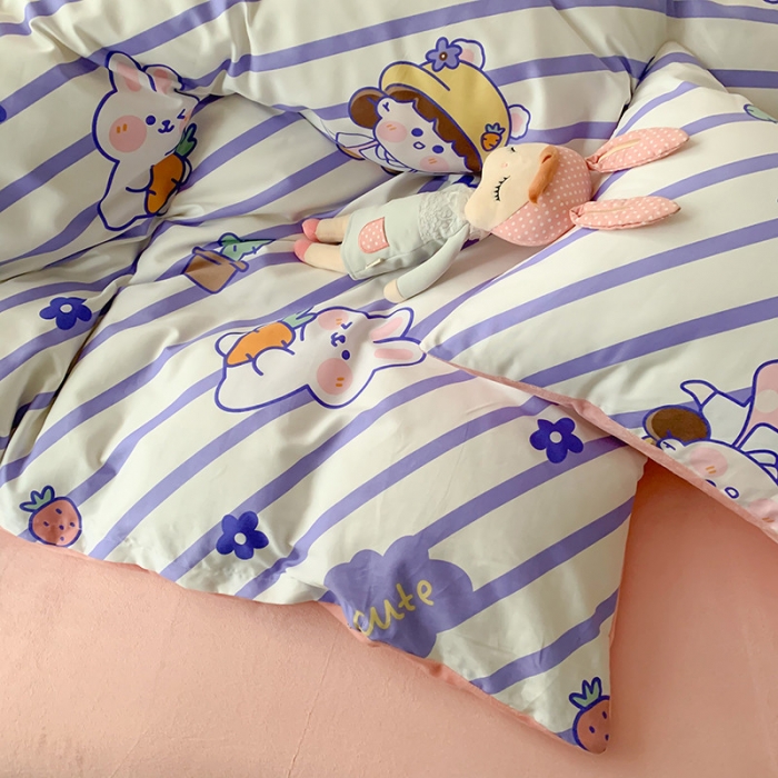 91家纺网 家纺一手货源 找家纺 澳萝拉 2020新款棉加绒印花四件套 兔子女孩