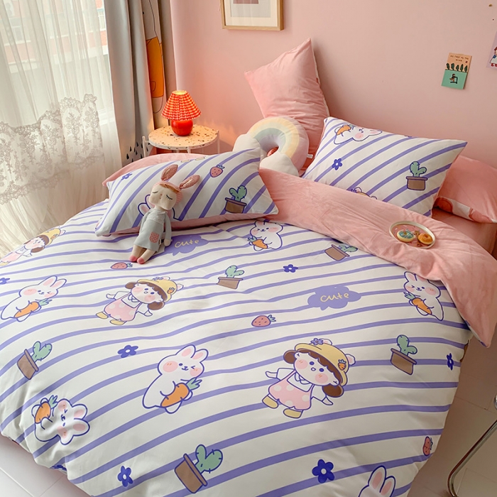 91家纺网 家纺一手货源 找家纺 澳萝拉 2020新款棉加绒印花四件套 兔子女孩