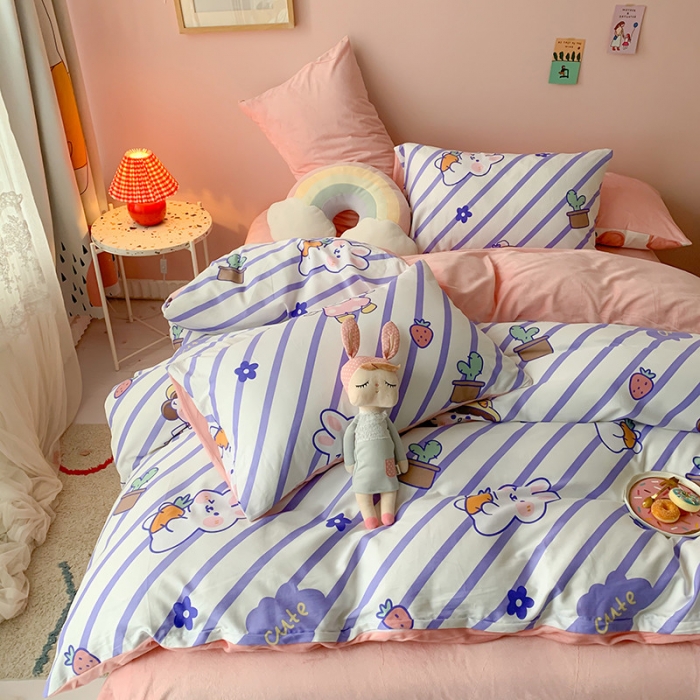 91家纺网 家纺一手货源 找家纺 澳萝拉 2020新款棉加绒印花四件套 兔子女孩