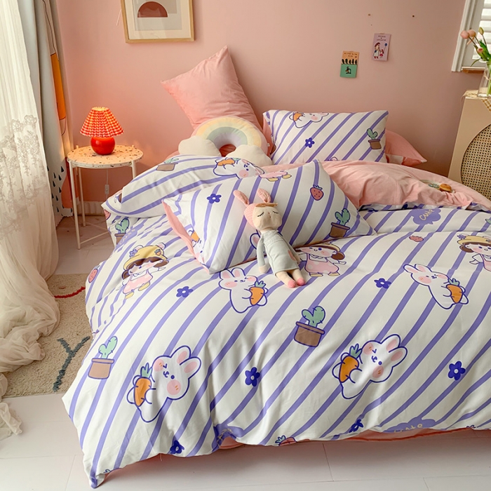 91家纺网 家纺一手货源 找家纺 澳萝拉 2020新款棉加绒印花四件套 兔子女孩