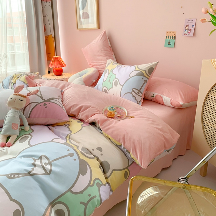 91家纺网 家纺一手货源 找家纺 澳萝拉 2020新款棉加绒印花四件套 熊熊乐园