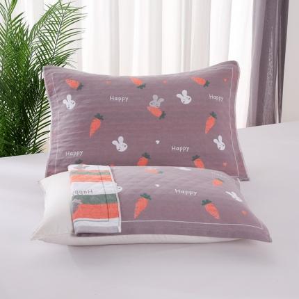 悠纱枕巾 新款三层纯棉色轴枕巾52x78一对 红萝卜兔-紫