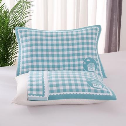 悠纱枕巾 新款三层纯棉色轴枕巾52x78一对 小房子-绿
