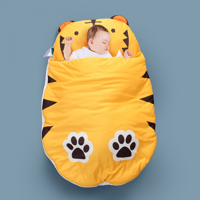 91家纺网 家纺一手货源 找家纺 小芽家居 2024新款亲肤针织棉宝宝睡袋 小老虎