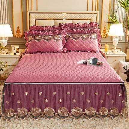 91家纺网 家纺一手货源 找家纺 网红馆 2025新款罗马情怀水晶绒床裙三件套 罗马情怀豆沙