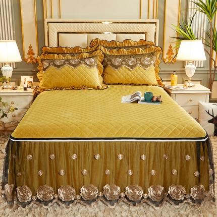 91家纺网 家纺一手货源 找家纺 网红馆 2025新款罗马情怀水晶绒床裙三件套 罗马情怀鹅黄