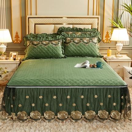 91家纺网 家纺一手货源 找家纺 网红馆 2025新款罗马情怀水晶绒床裙三件套罗马情怀牛油果绿