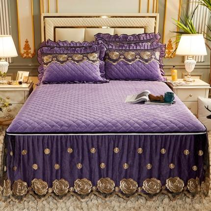 91家纺网 家纺一手货源 找家纺 网红馆 2025新款罗马情怀水晶绒床裙三件套 罗马情怀雪青