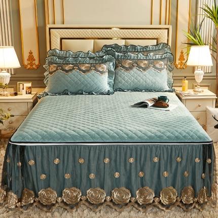 网红馆 2025新款罗马情怀水晶绒床裙三件套 罗马情怀抹茶