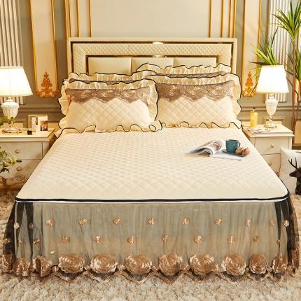 网红馆 2025新款罗马情怀水晶绒床裙三件套 罗马情怀香槟