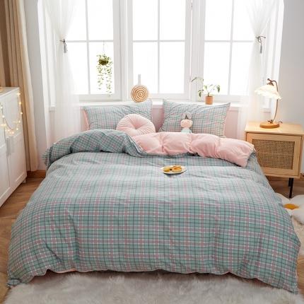 91家纺网 家纺一手货源 找家纺 一米阳光 2020新款全棉加牛奶绒四件套 抹茶绿牛奶棉绒