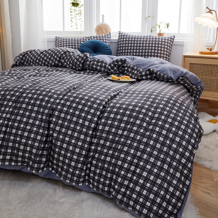 91家纺网 家纺一手货源 找家纺 一米阳光 2020新款全棉加牛奶绒四件套 霸气黑牛奶棉绒