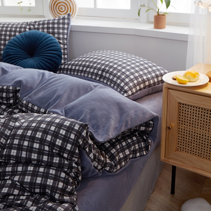 91家纺网 家纺一手货源 找家纺 一米阳光 2020新款全棉加牛奶绒四件套 霸气黑牛奶棉绒