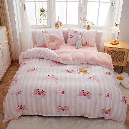 一米阳光 2020新款全棉加牛奶绒四件套 粉粉豹牛奶棉绒