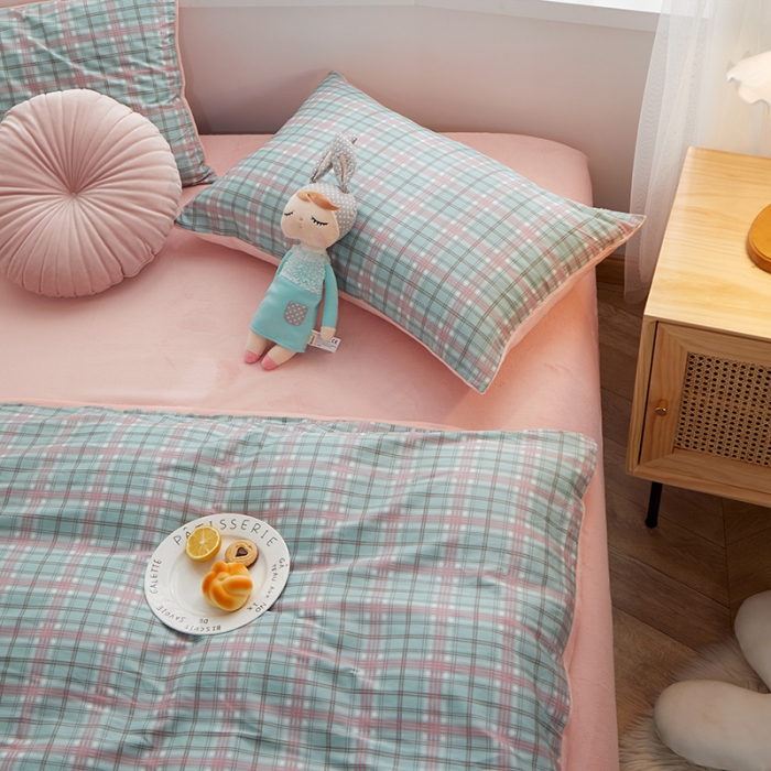 91家纺网 家纺一手货源 找家纺 一米阳光 2020新款全棉加牛奶绒四件套 抹茶绿牛奶棉绒