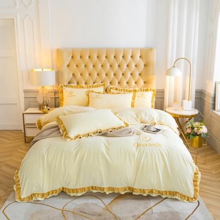 91家纺网 家纺一手货源 找家纺 （总）米奈 2020新款水晶绒法莱绒牛奶绒轻奢刺绣四件套