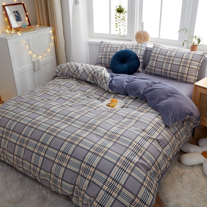 91家纺网 家纺一手货源 找家纺 一米阳光 2020新款全棉加牛奶绒四件套 绅士灰牛奶棉绒