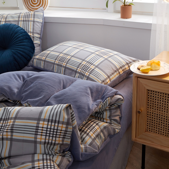 91家纺网 家纺一手货源 找家纺 一米阳光 2020新款全棉加牛奶绒四件套 绅士灰牛奶棉绒